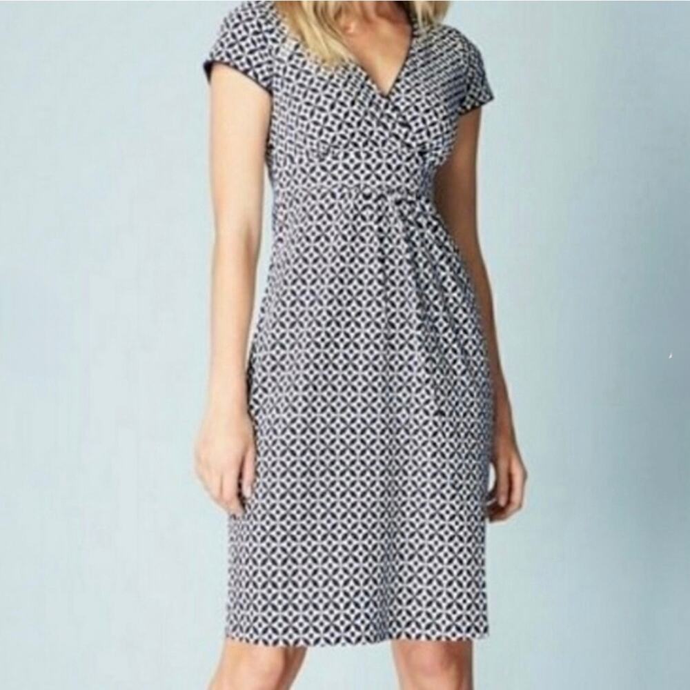Boden Jenny Faux Wrap Dress Sz 4 / XS Navy White Geo Print V Neck Slim Fit​